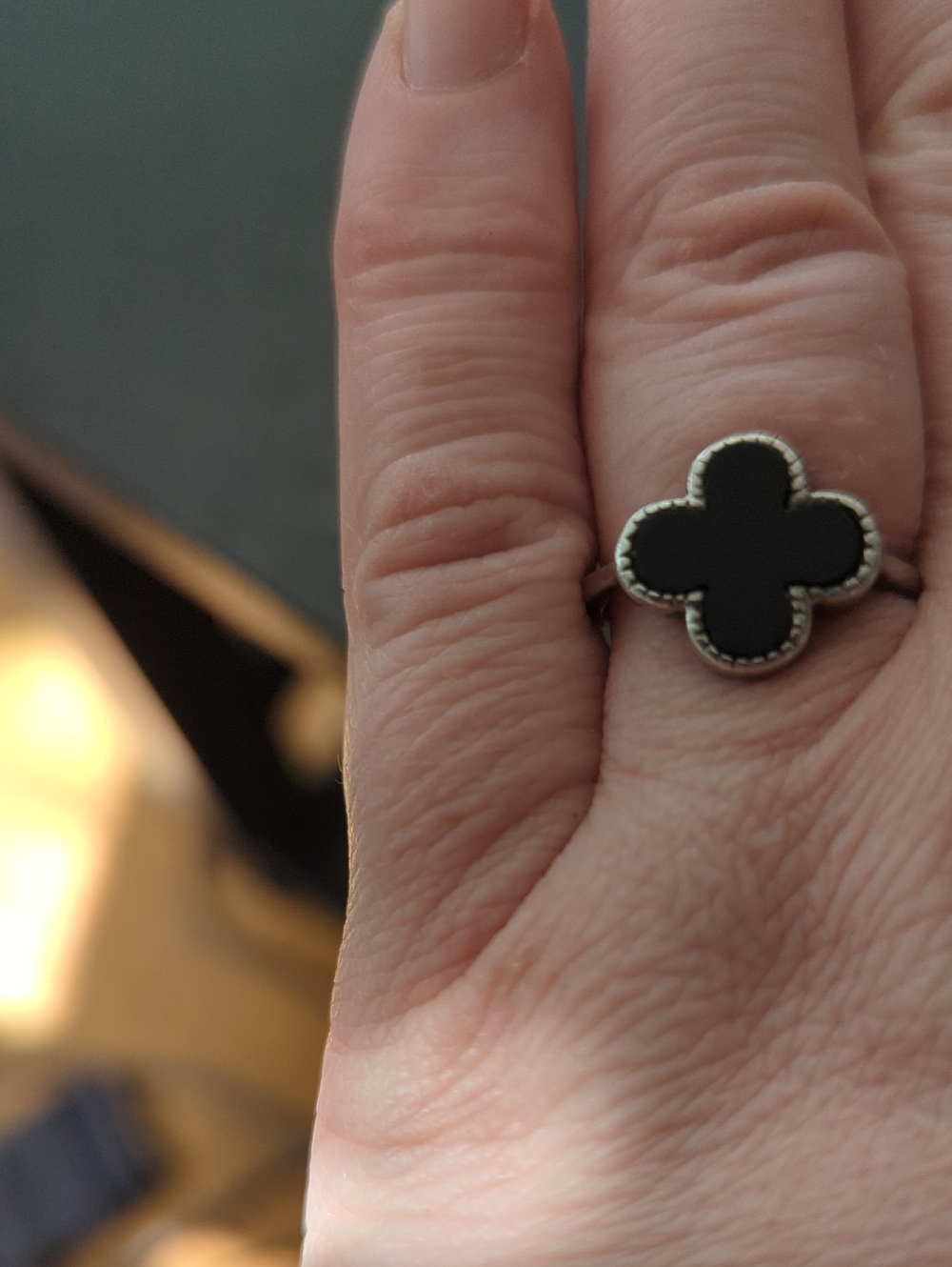 2010s Sterling Silver and Onyx Trefoil Ring